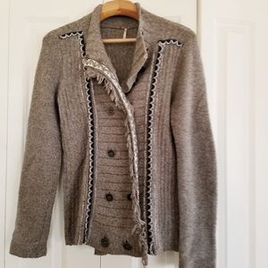 FREE PEOPLE Cardigan Sweater. Fringe Taupe M